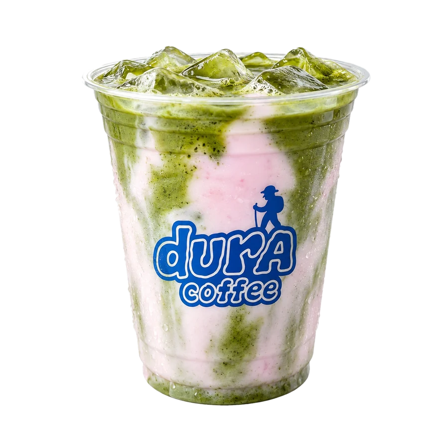 Strawberry Matcha — strawberry and matcha marbled over ice